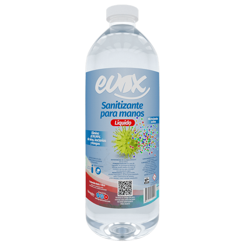 Evox Sanitizante Para Manos En LÍQUIDO - Litro (antibacterial) - Grupo COMSA