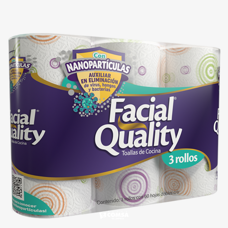 Toalla Facial Quality con Nanoparticulas Paquete 3 Rollos