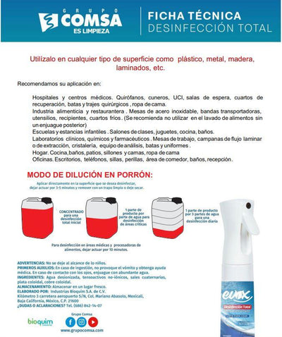 Evox Desinfección Total Concentrado - Porrón 20 L - Grupo COMSA