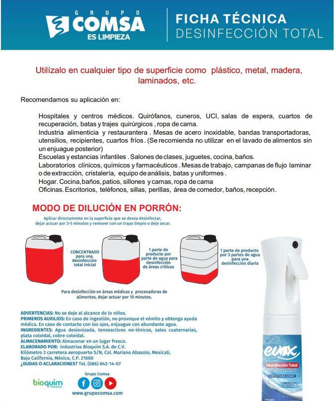 Evox Desinfección Total Concentrado - Porrón 20 L - Grupo COMSA