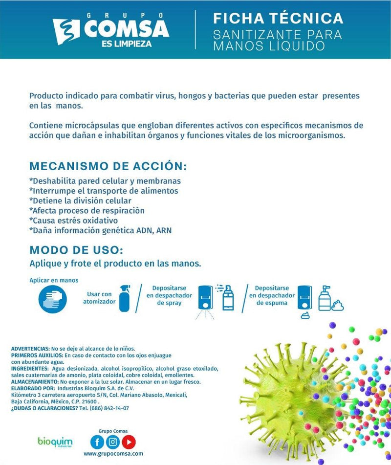 Evox Sanitizante Para Manos En LÍQUIDO - Litro Con Atomizador (antibacterial) - Grupo COMSA