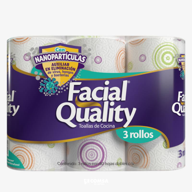 Toalla Facial Quality con Nanoparticulas Paquete 3 Rollos